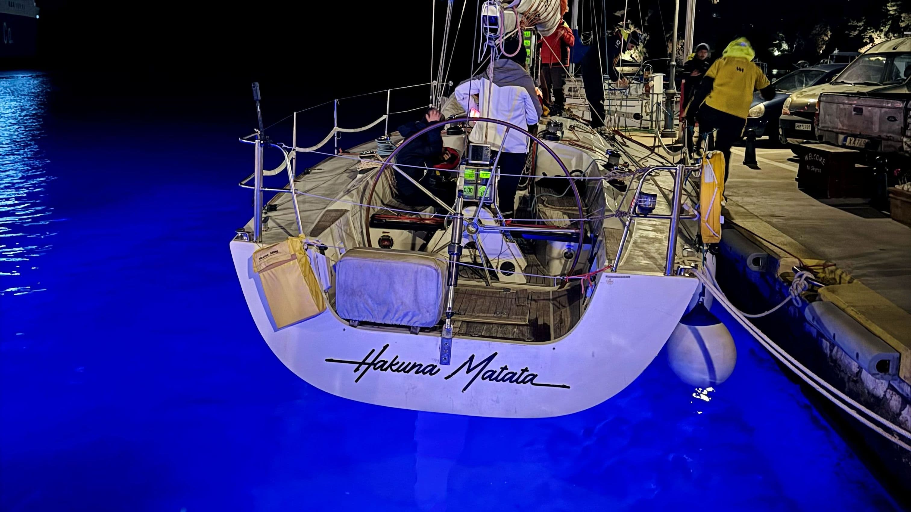 Docking at Skyros island at night - amazing marina