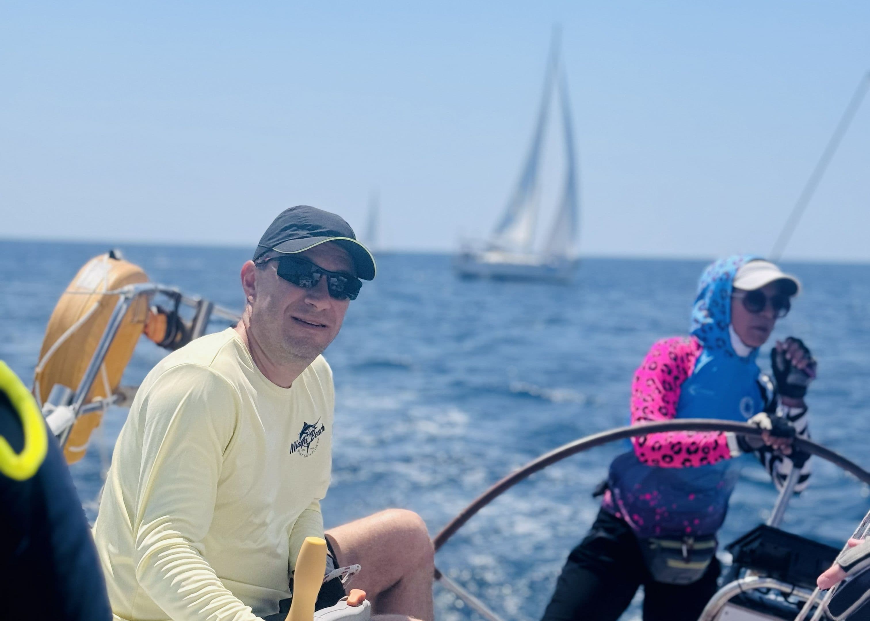 Misho at the main and Maria at the helm
